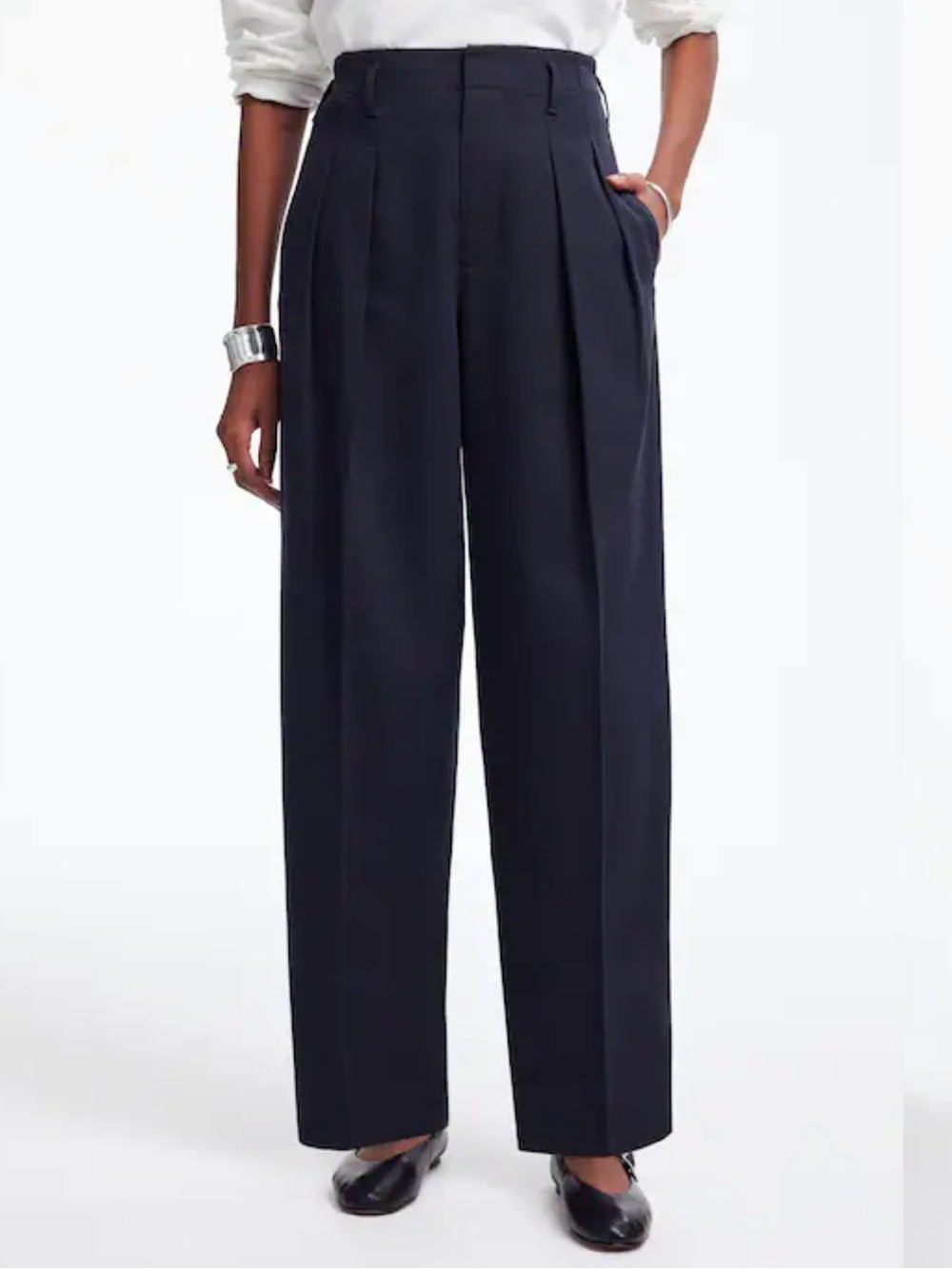 NWT Madewell Black High Waisted Wool Blend Pleated Carrot Pants Sz 4
